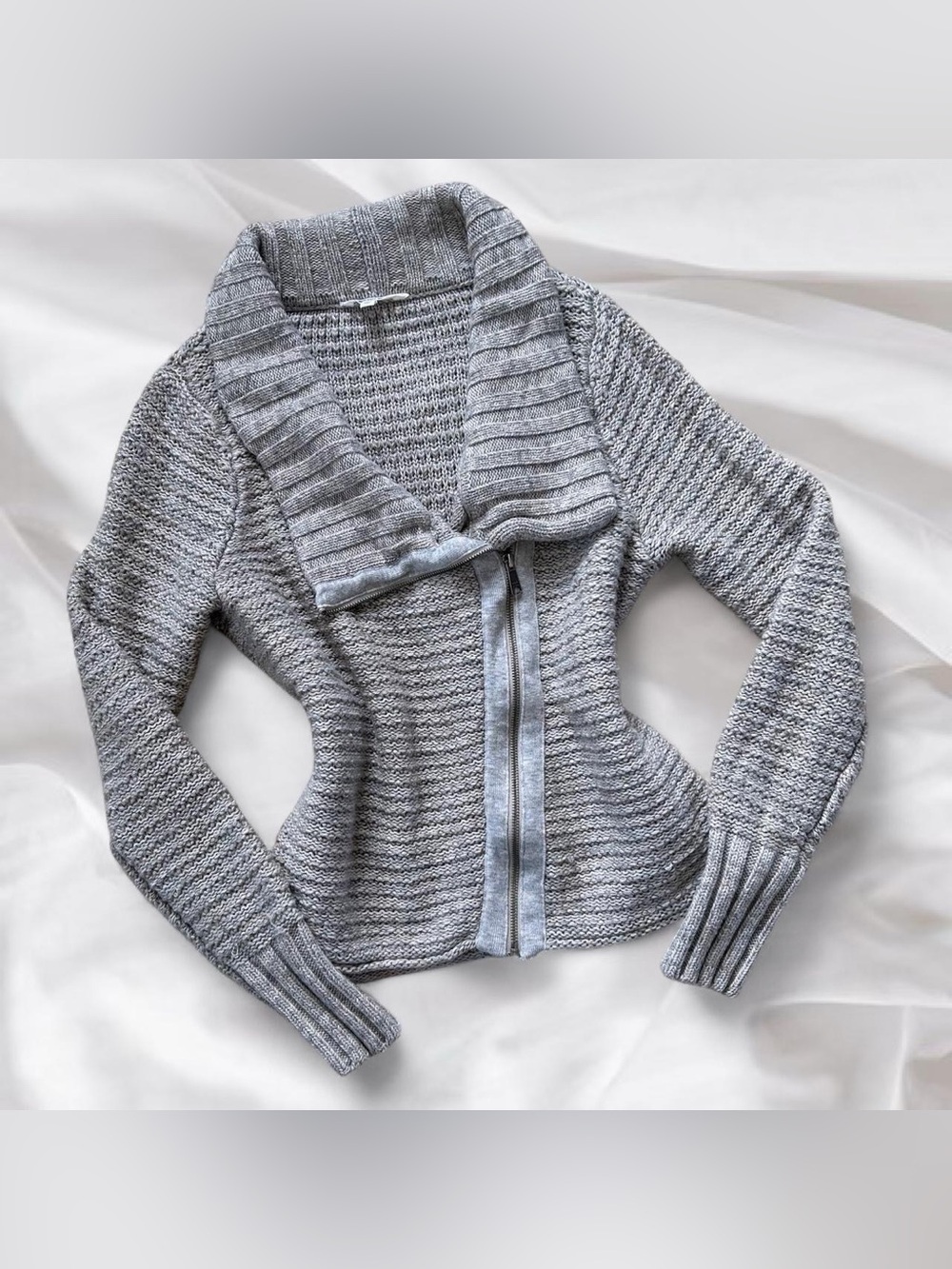Athleta Grey Wool Knit Zip Up Sweater